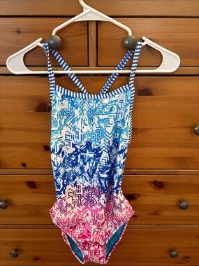 Dolfin Blue to Pink Gradient Girls' One-Piece Swimsuit